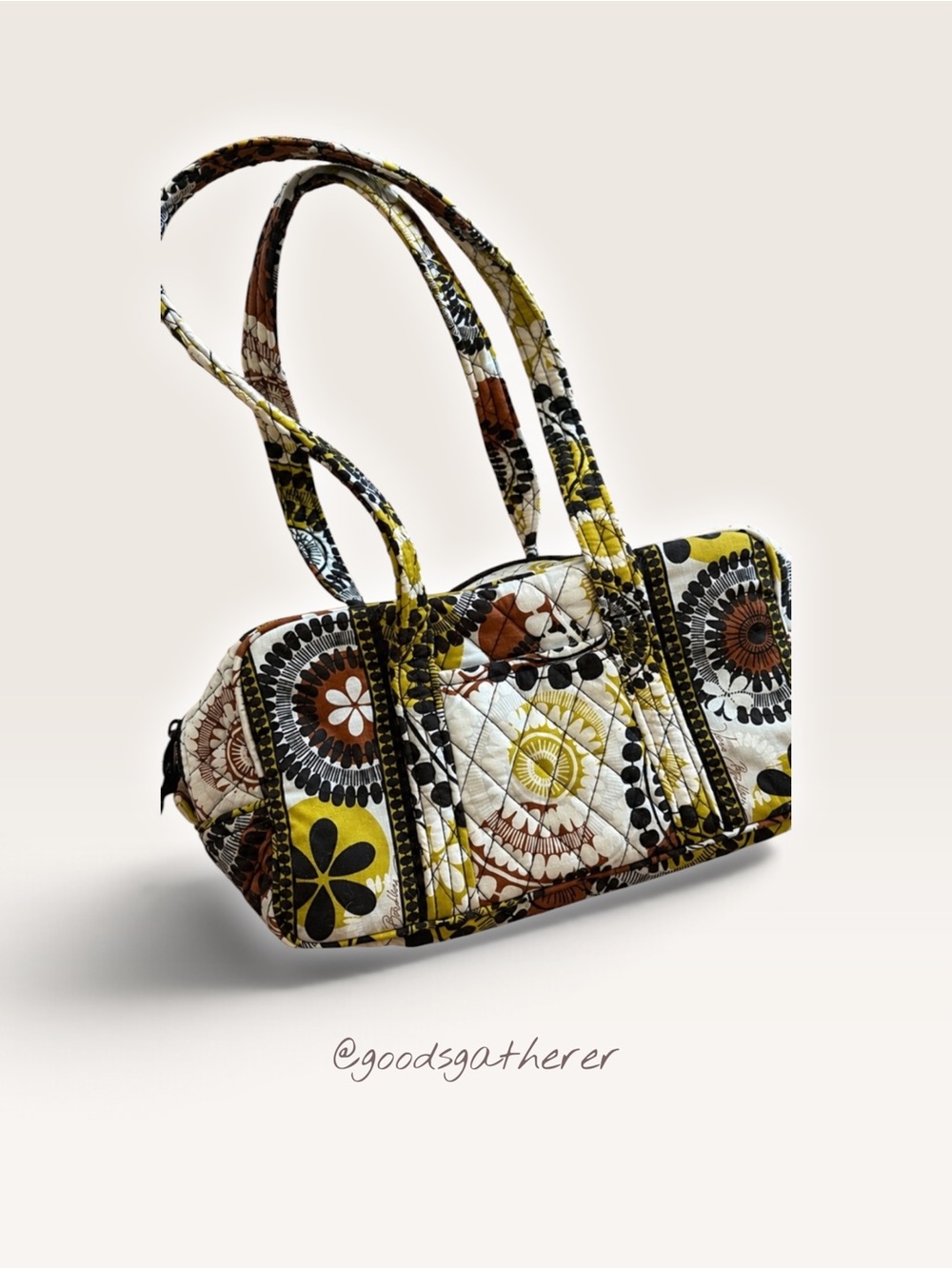 Vera Bradley Cocoa Moss Barrel Bag Quilted Shoulder Handbag Retired Print
